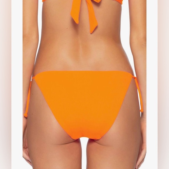 Becca Demi Ribbed Tie Side Hipster Bikini Bottom in Atomic Tangerine - Picture 2 of 7